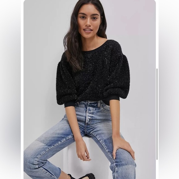 NWT Anthropologie MAEVE PAMELA TINSEL Black SHIMMER SWEATER size Small - Picture 14 of 15